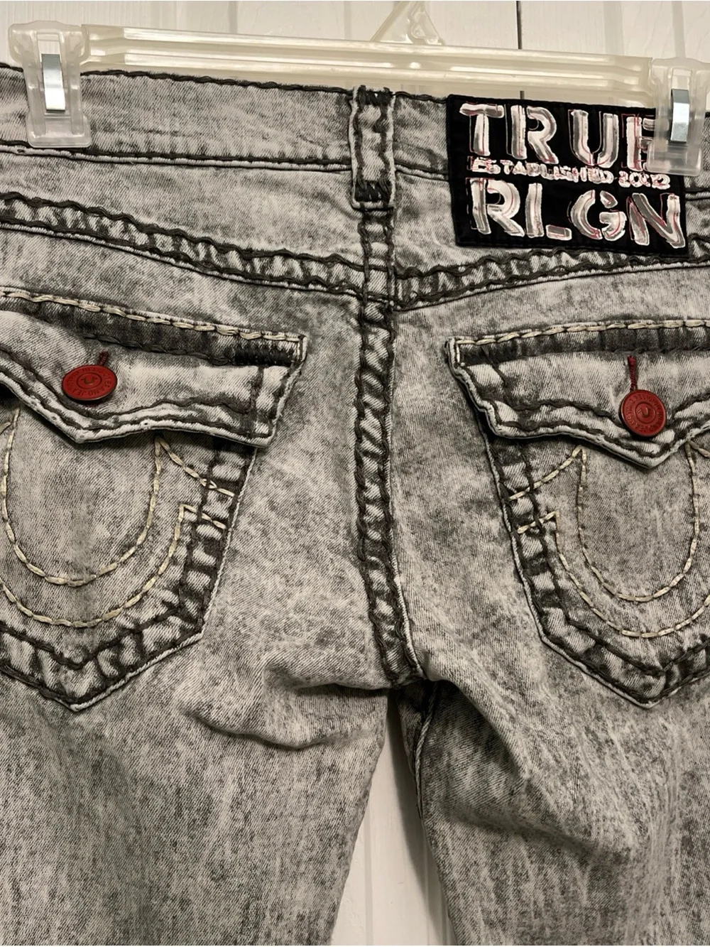 True Religion Men’s Acid-Wash Gray Skinny Jeans